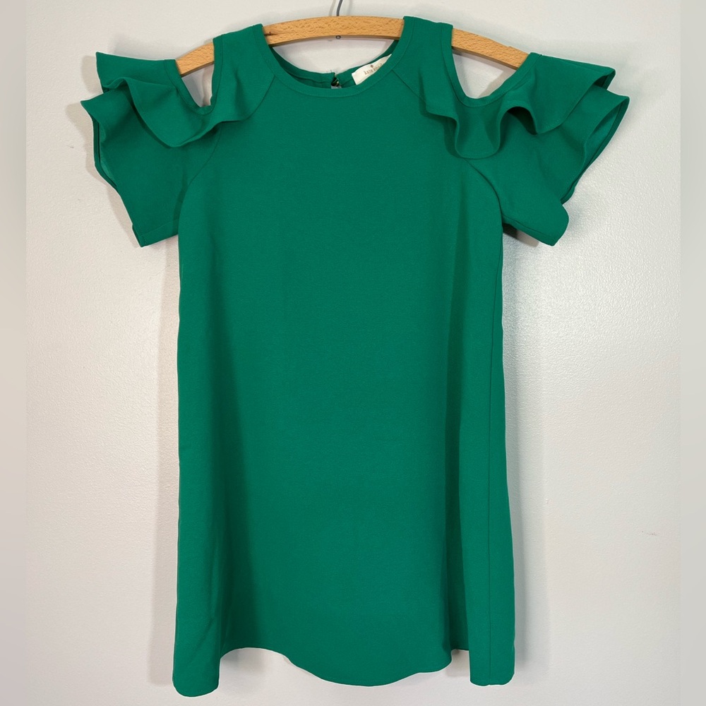 Kate Spade Green Ruffle Sleeve Cold Shoulder Girls Shift Dress Size 7